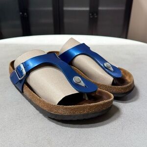 Birkenstock Metallic Blue Gizeh Birko-Flor Leather Sandals Women’s Size 8.5
